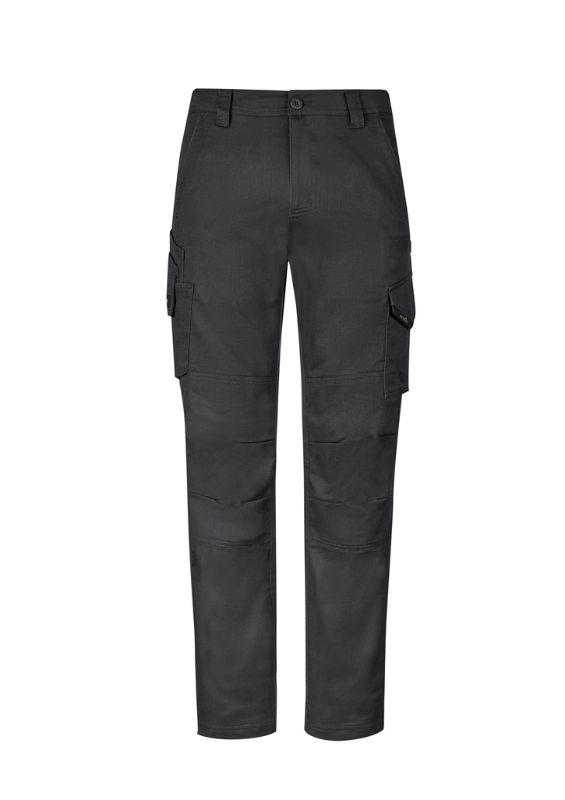 Men's charcoal cooling stretch pants, size 72, featuring durable ripstop fabric, double-layer knees, and spacious pockets.