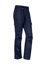 Women's navy rugged cooling pants with 10 pockets, back venting, mechanical stretch, and durable design for active use.