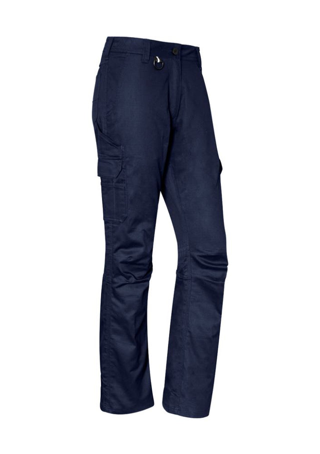 Women's navy rugged cooling pants with 10 pockets, back venting, mechanical stretch, and durable design for active use.