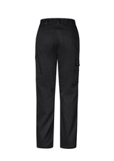 Black women's cargo pants, size 10, featuring stretch fabric, oversized pockets, and a modern slim fit for comfort and style.