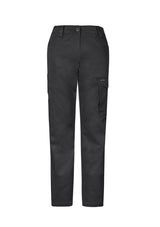 Women's Charcoal Stretch Cargo Pants in Size 10, featuring a modern slim fit, oversized pockets, and durable fabric.