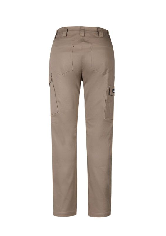 Khaki Women's Essential Stretch Cargo Pant in Size 4, featuring a slim fit, oversized pockets, and durable fabric for mobility.