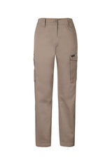 Women's khaki cargo pants in size 4 with stretch fabric, multiple pockets, and a flattering slim fit for active lifestyles.