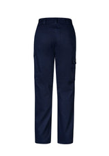 Navy women's cargo pants in size 16 with stretch fabric, multiple pockets, and a flattering slim fit by Syzmik.