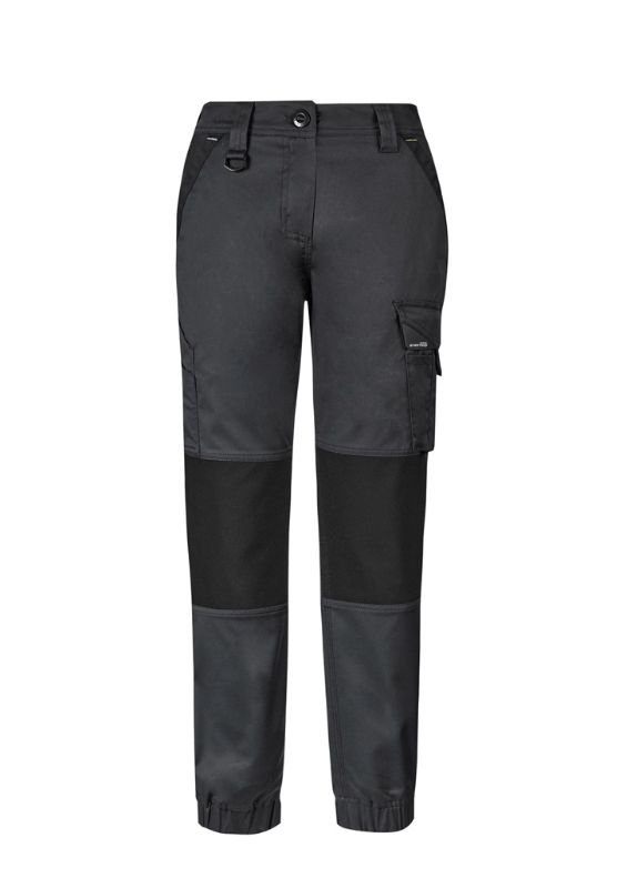 Womens Streetworx Tough Pant in Charcoal, Size 4, featuring stretch fabric, reinforced knees, and multiple utility pockets.