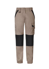 Women's khaki tough pants, size 4, featuring durable stretch fabric, reinforced knees, and multiple functional pockets.