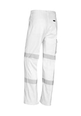 Syzmik Men's Bio Motion Taped Pant in white, featuring double hoop leg tape and multiple pockets for safety and functionality.