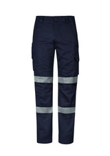 Men's navy rugged cooling stretch pants with reflective tape, durable ripstop fabric, and multiple functional pockets.