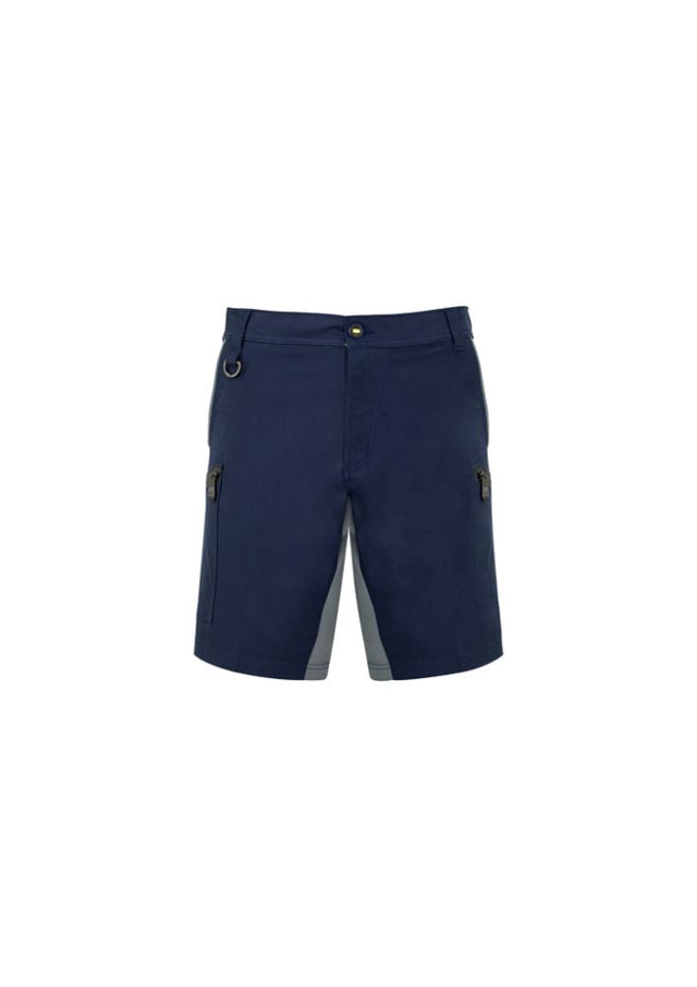 Men's Navy Streetworx Stretch Shorts by Syzmik featuring a slim fit, durable fabric, and multiple secure pockets.
