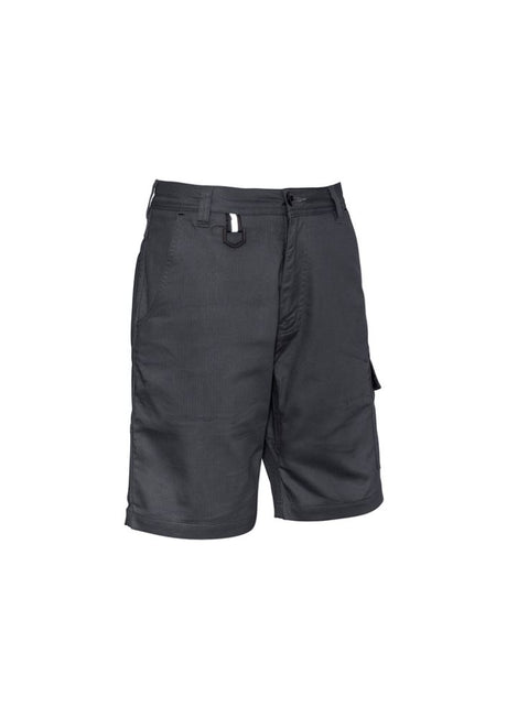 Men's rugged charcoal cooling vented shorts by Syzmik, featuring durable cotton fabric, maximum airflow, and multiple pockets.