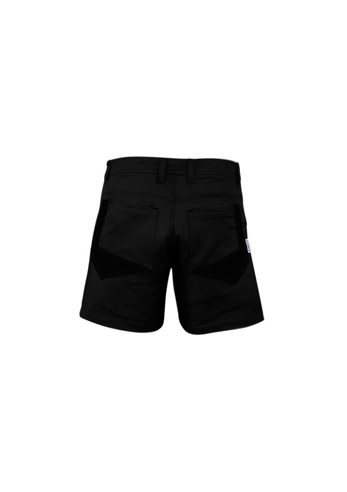 Men's black rugged cooling shorts by Syzmik, featuring stretch cotton ripstop, reinforced pockets, and modern shorter fit.
