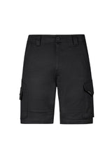 Men's black rugged cooling stretch shorts size 77 by Syzmik, featuring ripstop fabric, large cargo pocket, and stretch for mobility.