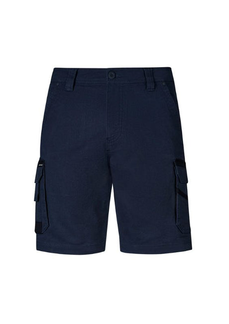 Navy men's shorts by Syzmik featuring cotton stretch fabric, multiple pockets, and a modern slim fit design for durable workwear.