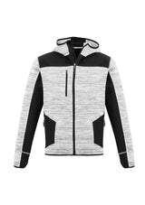 Unisex grey and black hoodie with reinforced panels, thumb holes, and zip pockets for essential storage and comfort.