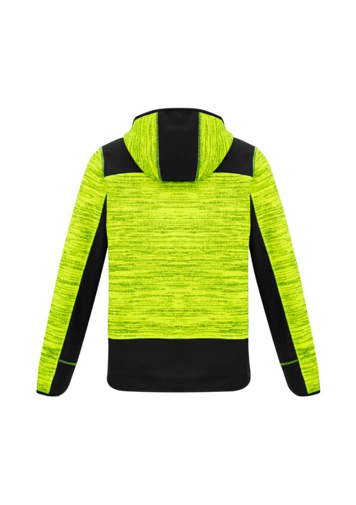 Unisex Streetworx reinforced knit hoodie in yellow and black, featuring thumb holes, zip pockets, and warm knitted fleece for comfort.