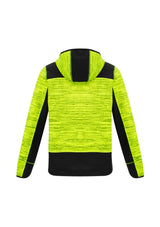 Unisex Streetworx reinforced knit hoodie in yellow and black, featuring thumb holes, zip pockets, and warm knitted fleece for comfort.