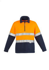 Men's Hi-Vis Fleece Jumper in Yellow/Navy with reflective hooped tape, half-zip, and cozy side pockets for warmth.