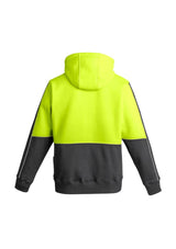 Mens Hi-Vis Full Zip Hoodie in Yellow and Charcoal, featuring reflective detail and practical pockets for work safety.