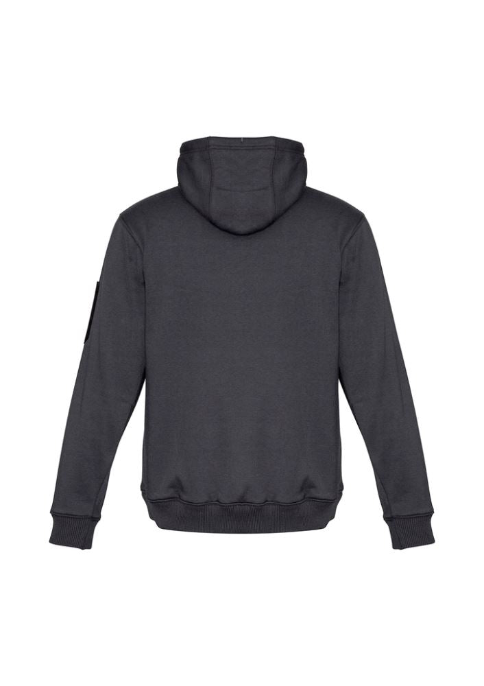 Unisex multi-pocket hoodie in charcoal black featuring durable fabric, ample storage, and a cozy fleece lining for comfort.