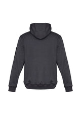 Unisex multi-pocket hoodie in charcoal black featuring durable fabric, ample storage, and a cozy fleece lining for comfort.
