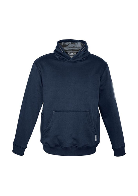 Unisex navy charcoal multi-pocket hoodie with fleece lining, kangaroo pockets, and durable design from Syzmik.