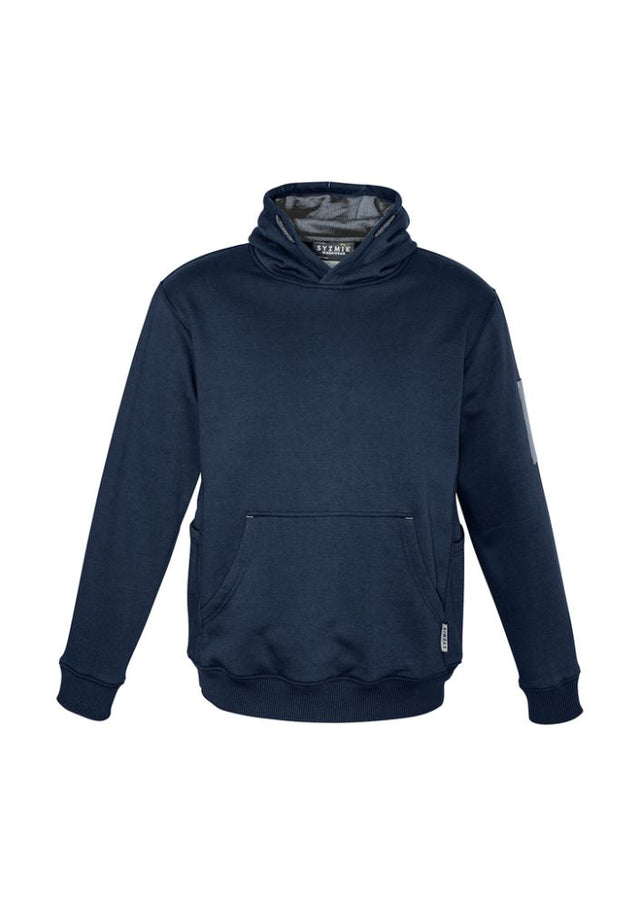 Unisex multi-pocket hoodie in navy and charcoal, featuring durable fabric, kangaroo pockets, and a cozy fleece lining.
