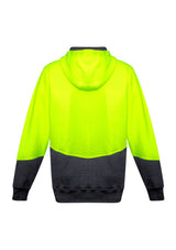 Unisex Hi-Vis Textured Jacquard Hoodie in yellow and charcoal, offering comfort, visibility, and secure pockets, size 3XL.
