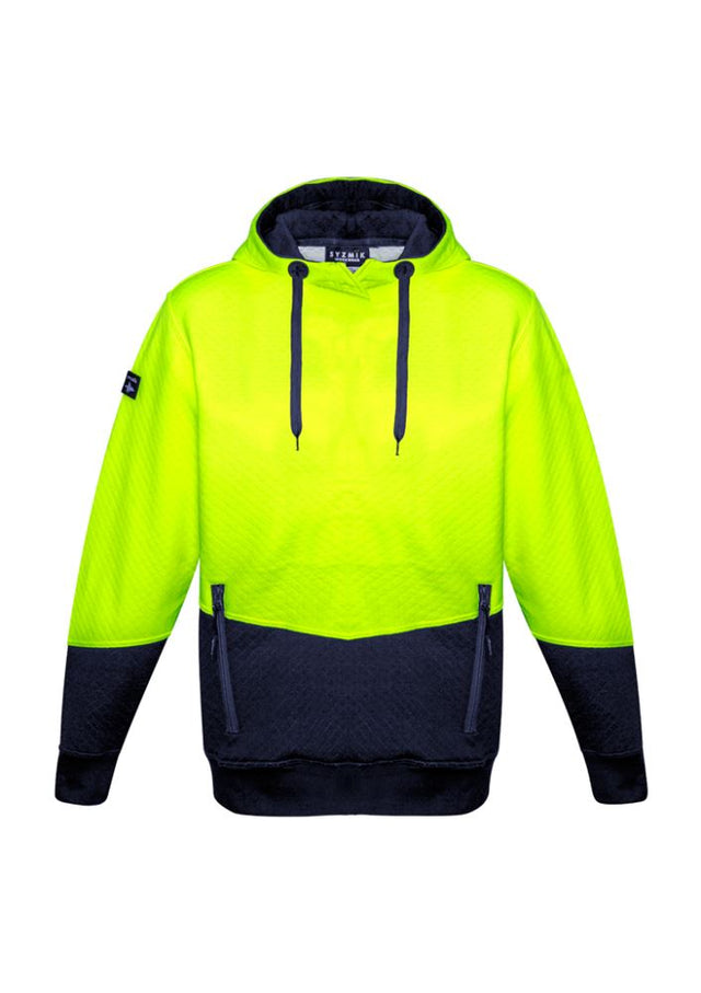 Unisex Hi-Vis Jacquard Hoodie in Yellow and Navy, 7XL, featuring durable fabric, zippered pockets, and a stylish fit.