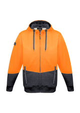 Unisex orange charcoal hoodie with textured fabric, secure zip pockets, and adjustable fit, perfect for work and casual wear.