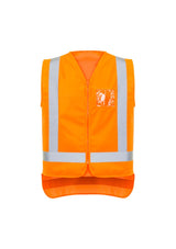 Vibrant orange Syzmik Men's TTMC-W Zip Vest featuring durable fabric, zip front, and clear ID pocket for visibility and safety.