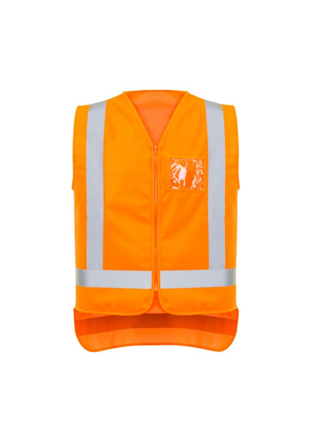 Vibrant orange Syzmik Men's TTMC-W Zip Vest featuring durable fabric, zip front, and clear ID pocket for visibility and safety.