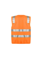 Unisex Hi-Vis Full Zip Vest in orange with reflective tape, zip front, and ID pocket for safety and visibility on the job.