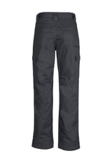 Men's midweight charcoal cargo pants featuring multi pockets, triple-stitched seams, and reinforced knee patches for durability.