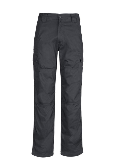 Men's midweight charcoal cargo pants featuring multi pockets, reinforced knees, and breathable cotton for durability and comfort.