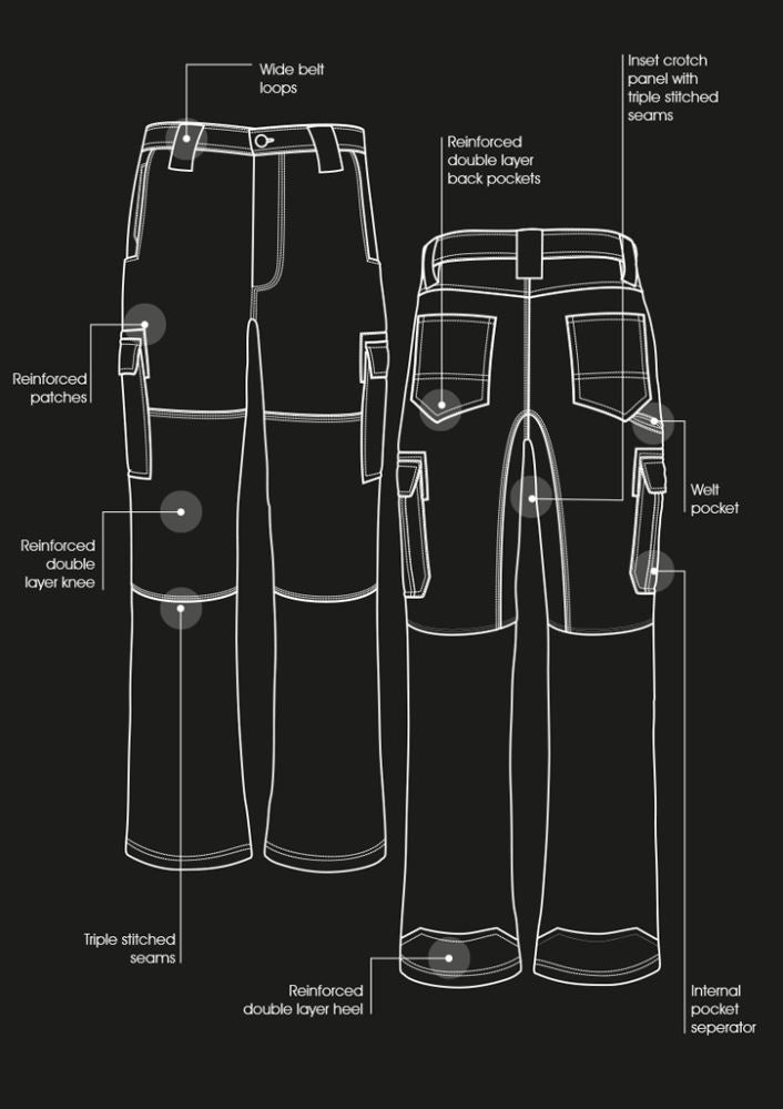 Men's stout navy cargo pants featuring durable cotton twill, multiple pockets, and reinforced areas for ultimate workwear comfort.