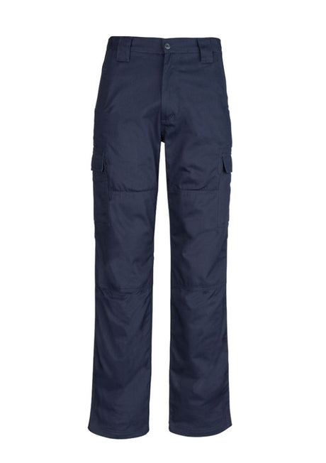 Men's Stout Navy cargo pants with multi-pocket design, triple-stitched seams, and reinforced knee for durability.