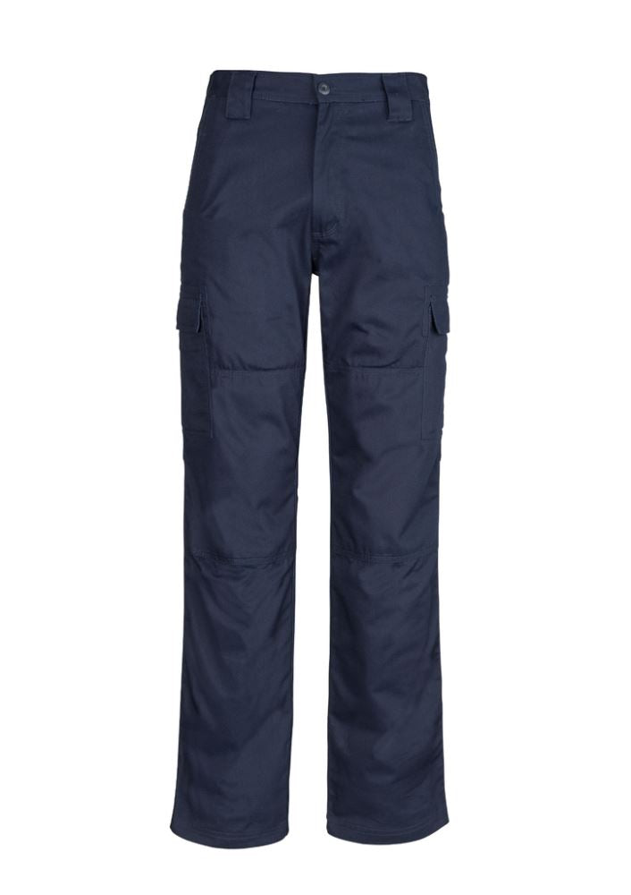 Men's stout navy cargo pants with multi-pockets, reinforced knees, and durable cotton twill for ultimate workwear comfort.