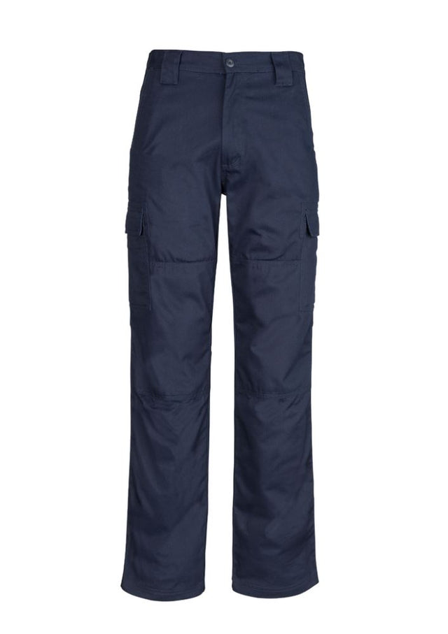 Men's stout navy cargo pants with multi-pockets, reinforced knees, and durable cotton twill for ultimate workwear comfort.