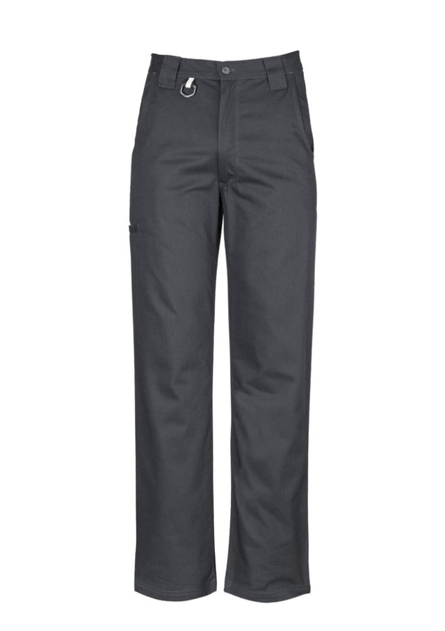Men's charcoal utility pants by Syzmik, featuring reinforced patches, wide belt loops, and triple-stitched seams for durability.
