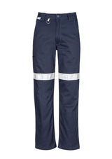 Syzmik Men's Taped Utility Pant in Stout Navy, 100% cotton, durable with reflective tape and extra protection for outdoor work.