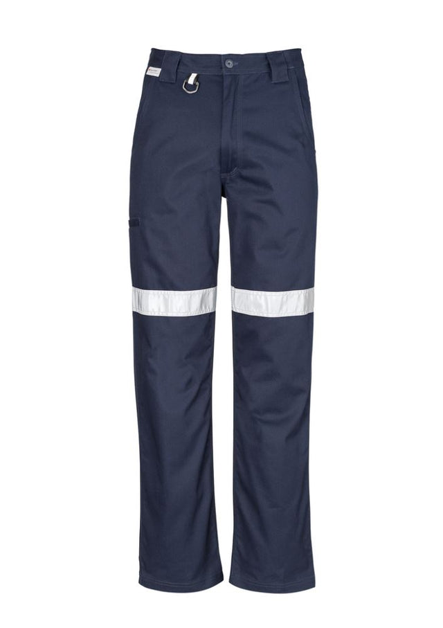 Syzmik Men's Taped Utility Pant in Stout Navy, 100% cotton, durable with reflective tape and extra protection for outdoor work.