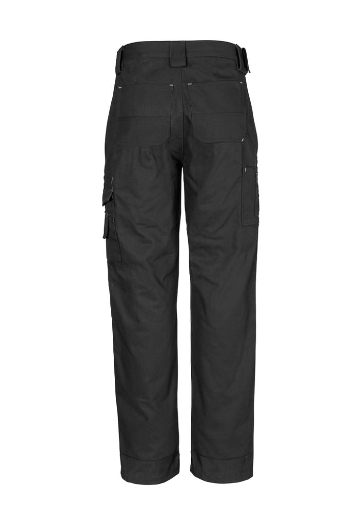 Men's black work pants with Cordura reinforcements, 12 pockets, and durable canvas cotton for heavy-duty use.