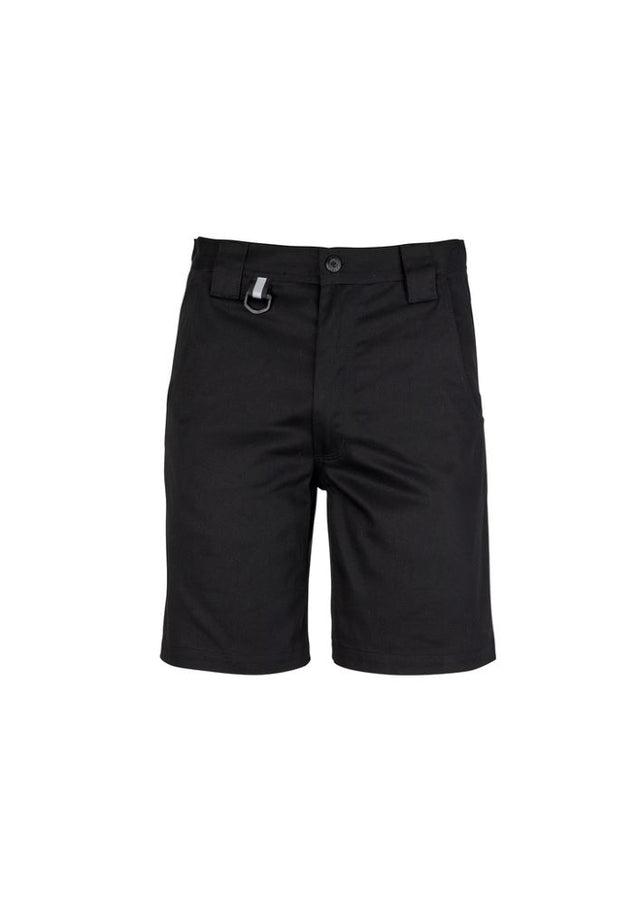 Syzmik Men's Plain Utility Shorts in Black, featuring durable cotton twill, reinforced pockets, and a secure fit with wide belt loops.