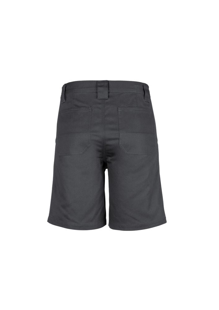 Charcoal utility shorts for men, made of durable cotton twill with reinforced pockets and triple-stitched seams for longevity.