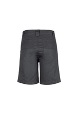 Charcoal utility shorts for men, made of durable cotton twill with reinforced pockets and triple-stitched seams for longevity.