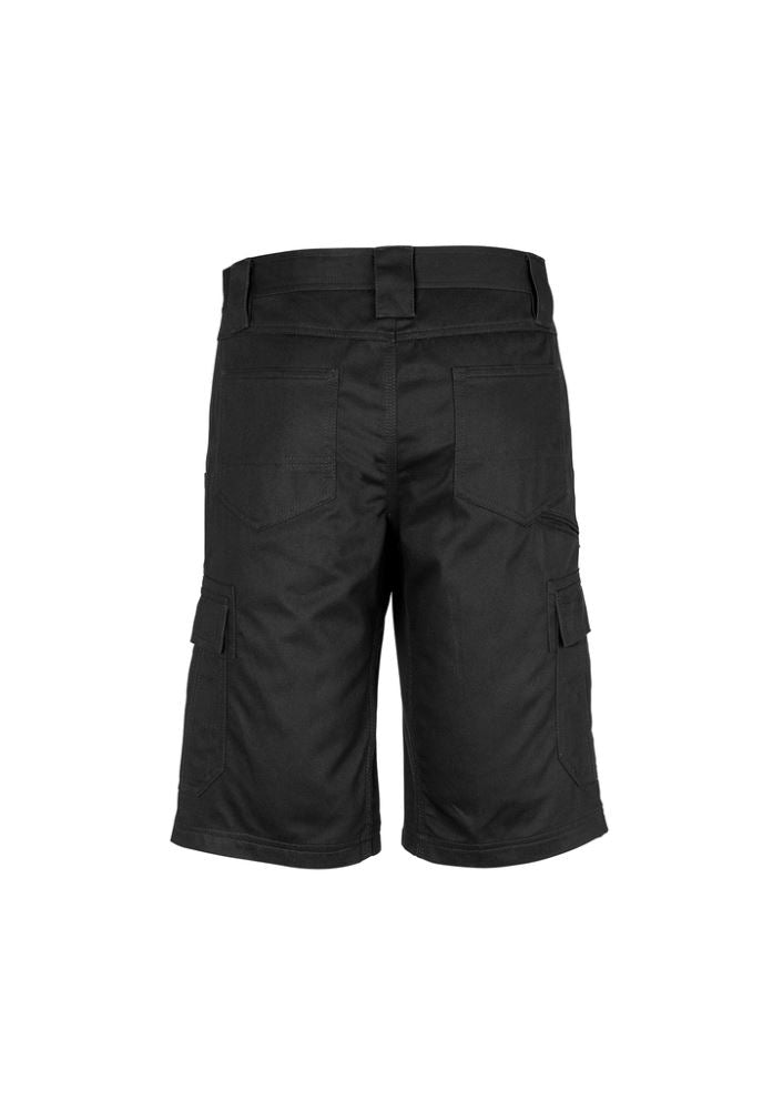 Men's black cargo shorts with multiple pockets, made from durable 100% cotton twill, ideal for work and outdoor activities.