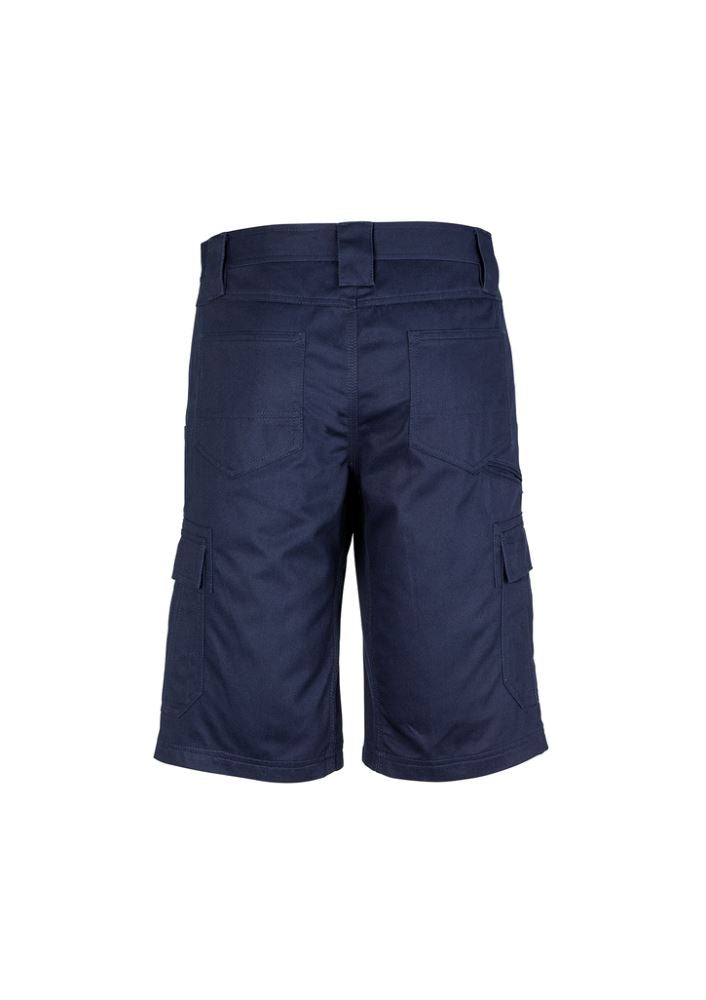 Men's Navy Drill Cargo Shorts by Syzmik, crafted from durable cotton twill, featuring inset crotch panel and multiple pockets.