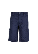 Men's navy cargo shorts by Syzmik, made from durable cotton twill with multi pockets and enhanced mobility design.