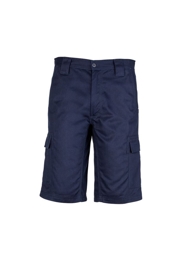 Men's navy cargo shorts by Syzmik, made from durable cotton twill with multi pockets and enhanced mobility design.