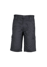 Men's black cargo shorts by Syzmik, made from durable cotton twill with multiple pockets and reinforced seams for toughness.